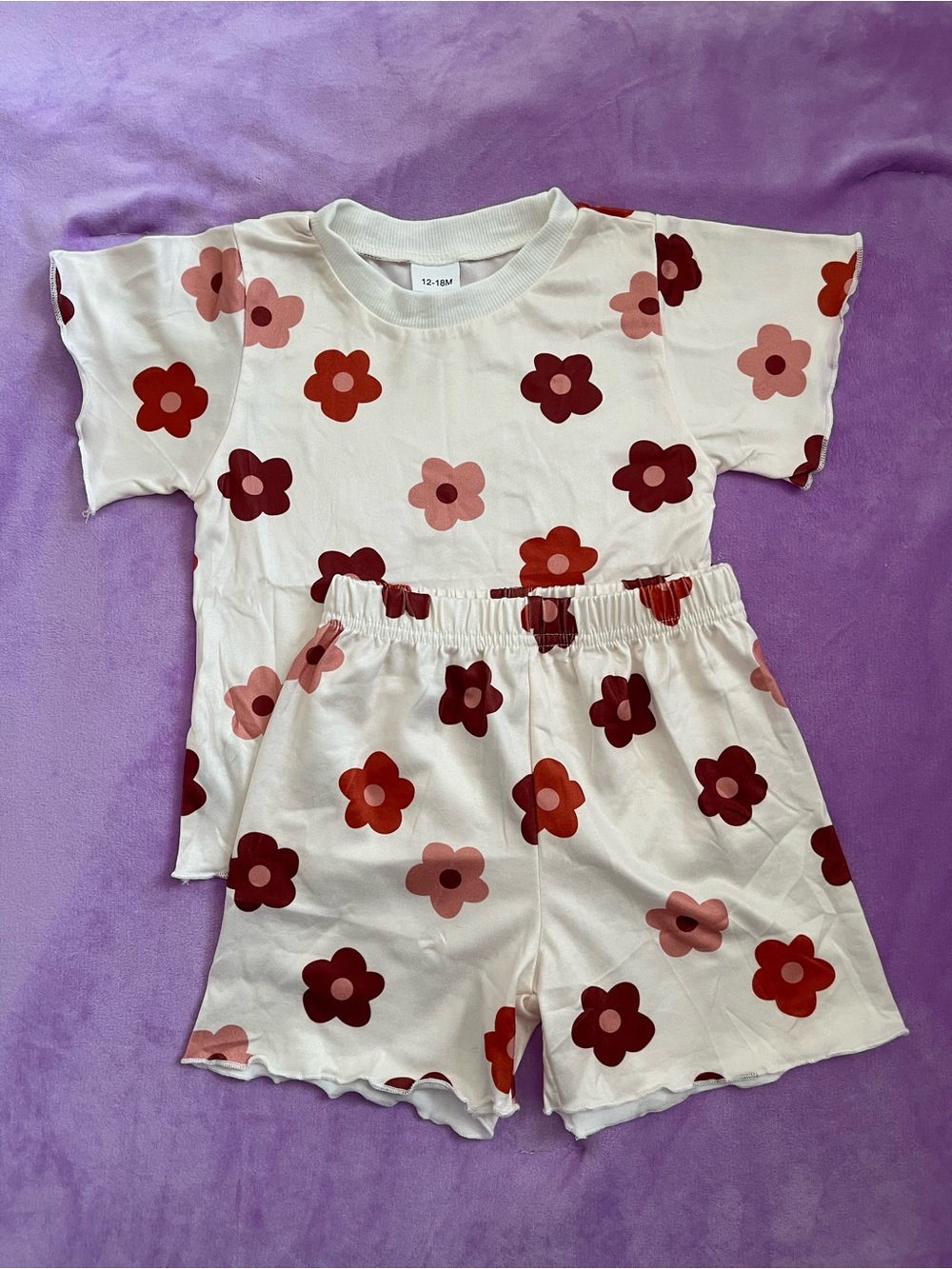 Kids Floral Short and Top Set in Cream with Red & Pink Flowers
